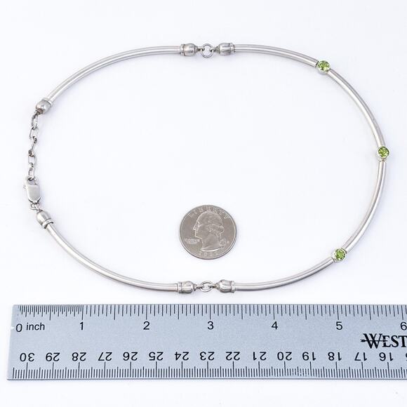 Vintage Sterling Silver 925 Green Peridot Accent Modernist Collar Necklace 16" - Picture 4 of 11